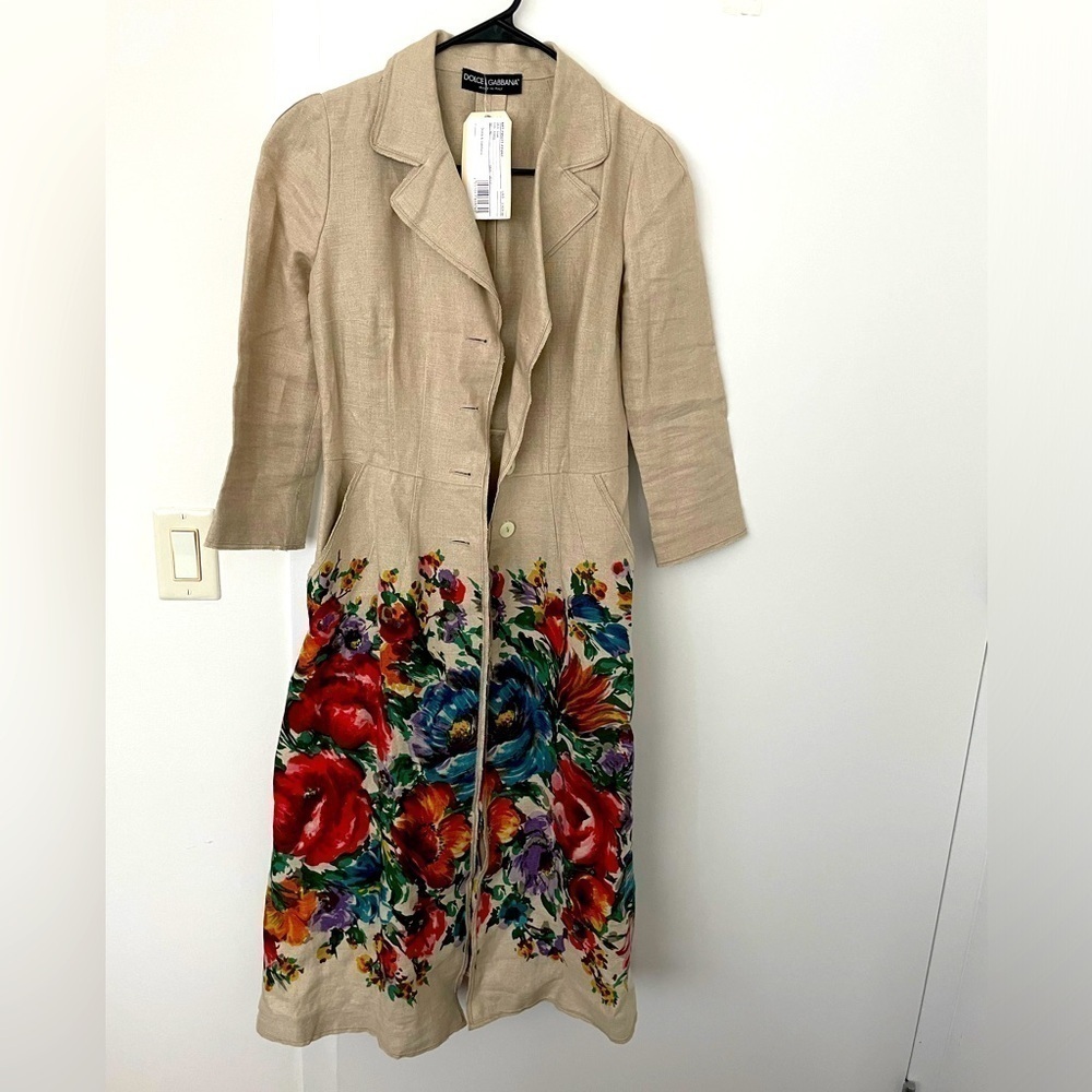 Dolce & Gabbana Resort Floral Print Linen Coat Dress NWT